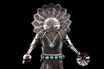Sunface Sterling Silver Kachina with turquoise around Standing Navajo