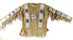 Blackfeet man's shirt. ca 1900, tanned deer hide, sinew sewn beadwork and painted hailstone design