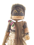 Zuni Chakwaina katsina sculpture with horsehair beard, leather garment and beaded sash. ca. 1920s, 9 1/2" tall