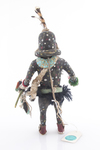 Zuni Shulawitsi, the Little Fire God katsina sculpture. ca. 1930s, 8 3/4" tall. With yarn kilt, deer pelt on chest, dance wands and a turquoise necklace
