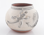 Possibly Serafina Ortiz, Cochiti pueblo. Jar with lizards in high relief. 4 1/8" x 6 1/4"